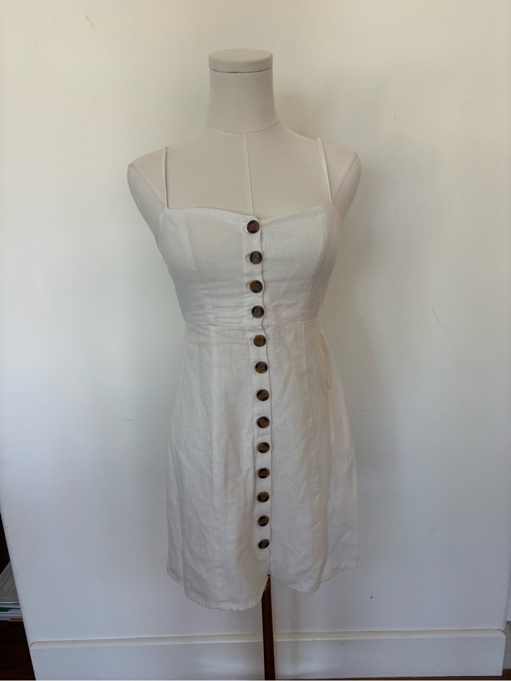 Socialite White Button-Front Spaghetti Strap Mini Dress